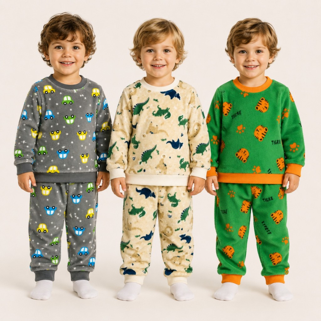 Kit 6 Peças Conjunto Infantil Masculino Fleece Inverno Peluciado Quentinho P ao 3 Anos