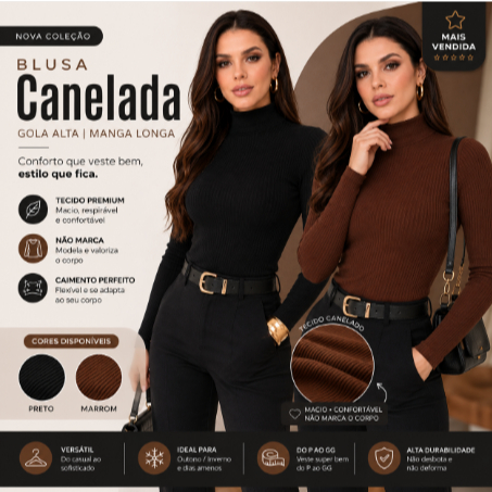 Blusa Feminina Manga Longa Gola Alta  Perfeito Inverno  Inverno frio  + Brinde 🎁