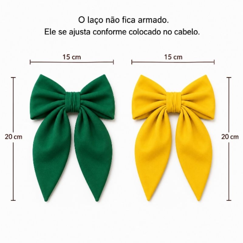 Kit Laço Luxo Grande Verde e Amarelo Brasil | Com Pontas Alongadas | Menina Moça Juvenil Bebê | Boutique  Elegância