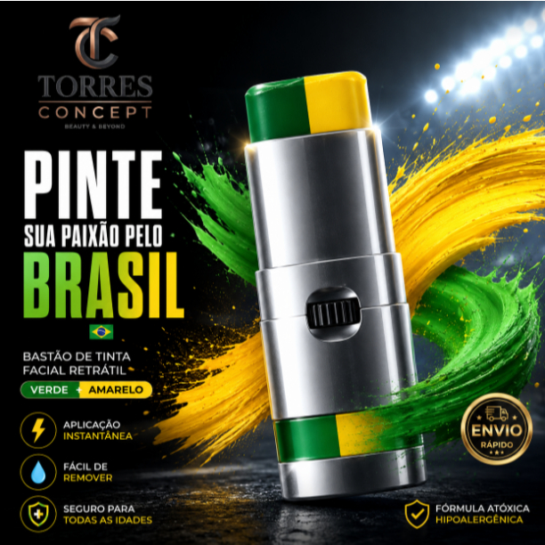 Tinta Facial Brasil Bastão Retrátil Maquiagem Torcedor Copa Do Mundo Verde Amarelo Pintura Rosto