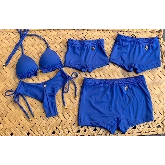 Kit Família Moda Praia Azul Royal é a escolha perfeita para toda família lacrar no verão