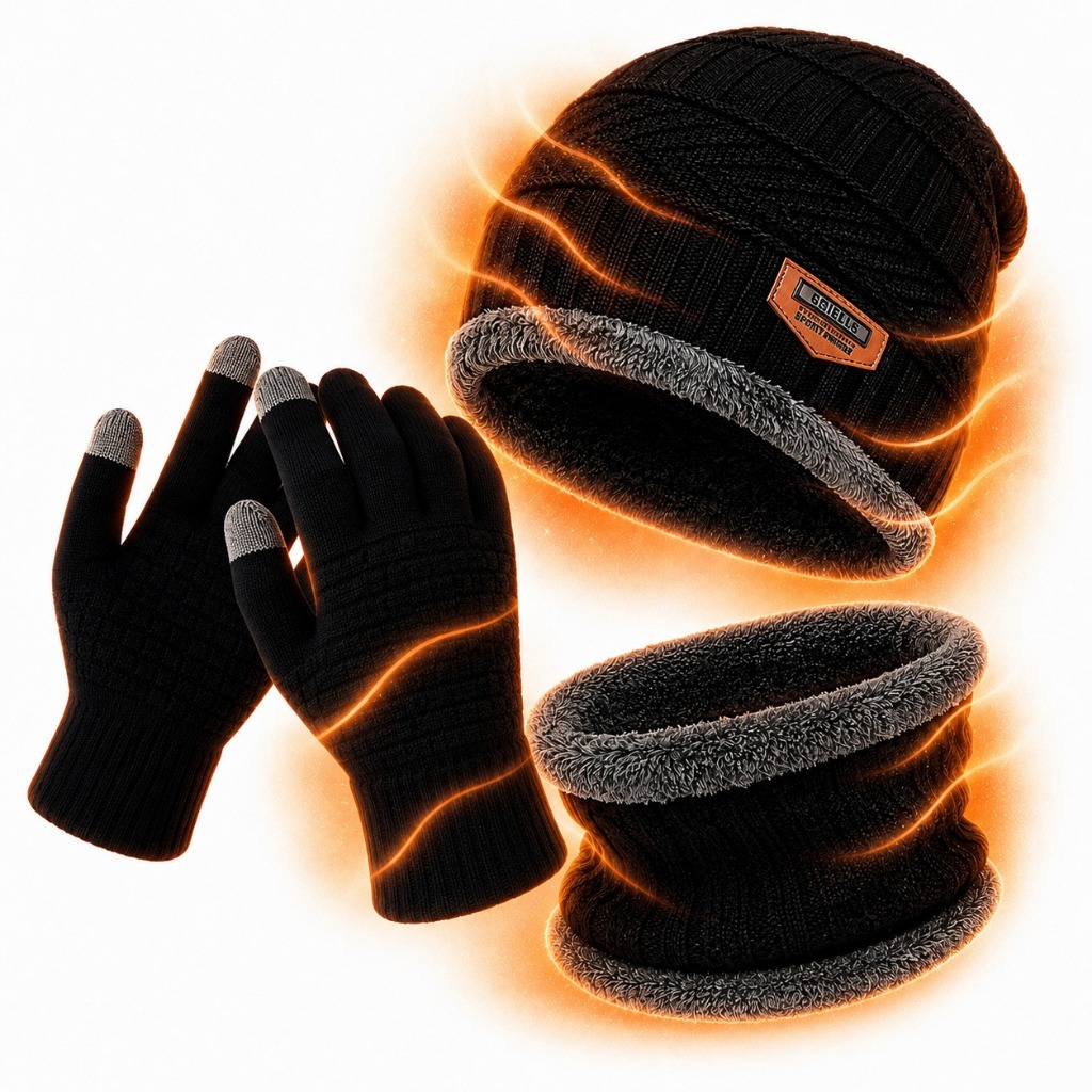 Kit De Frio Luva Touch Touca e Protetor De Pescoço Forrada Cachecol e Gorro Termico