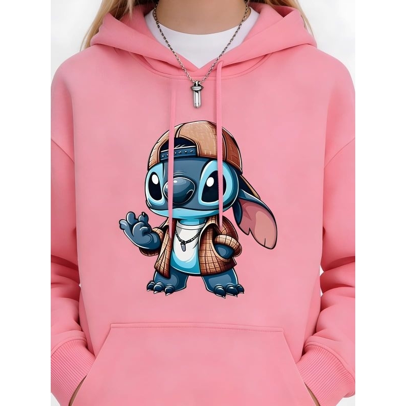 Moletom Feminino Lilo & Stitch Rosa Flanelado Com Capuz Menina mulher Vila Stick