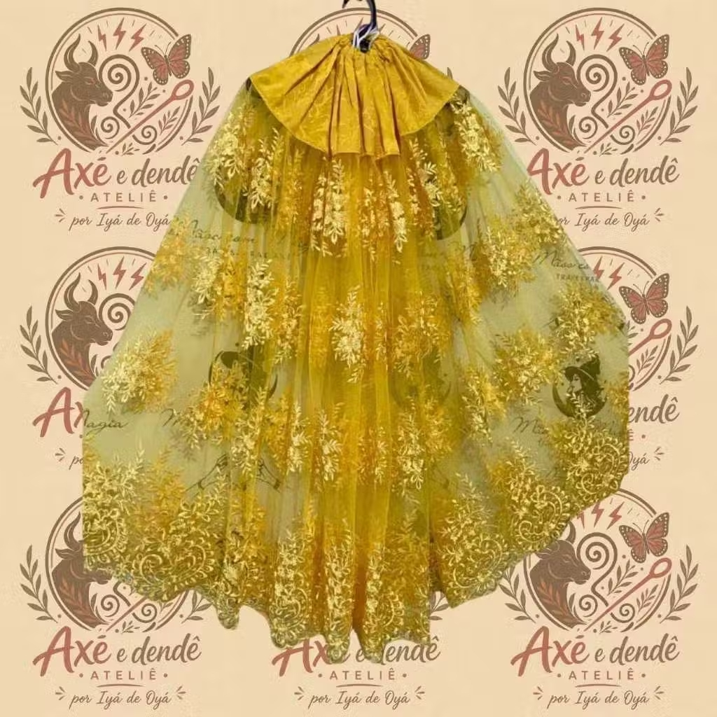 Saia Em Tule Amarelo Bordado Roupa De Santo Roupa Oxum Umbanda Candomblé