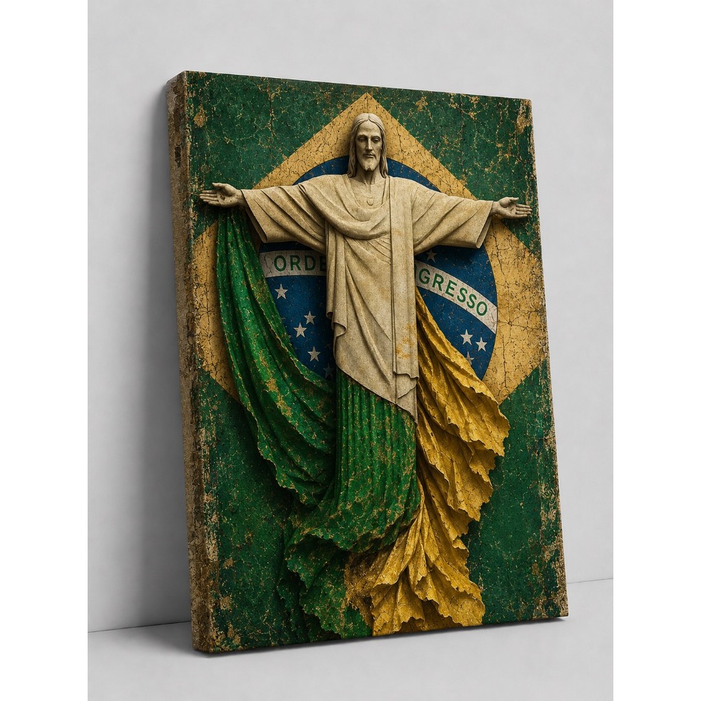 Quadro Decorativo Cristo Brasilidade Premium Brasil Bandeira Cristo redentor 40x60 e 60x90