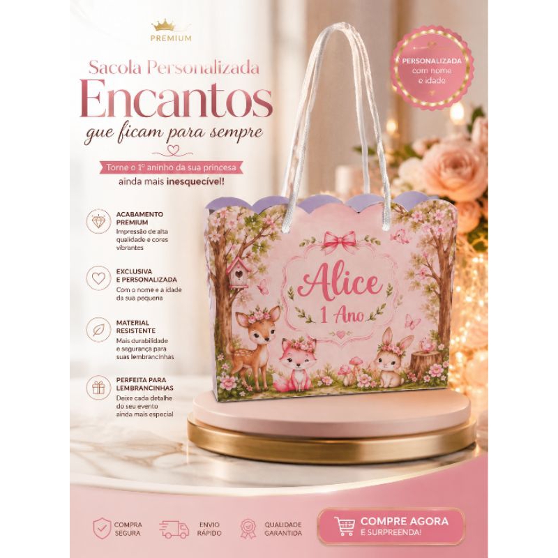Sacolinha Personalizada Bosque Encantado/Jardim Encantado-Qualquer Tema-Lembrancinha mimo de aniversário infantil