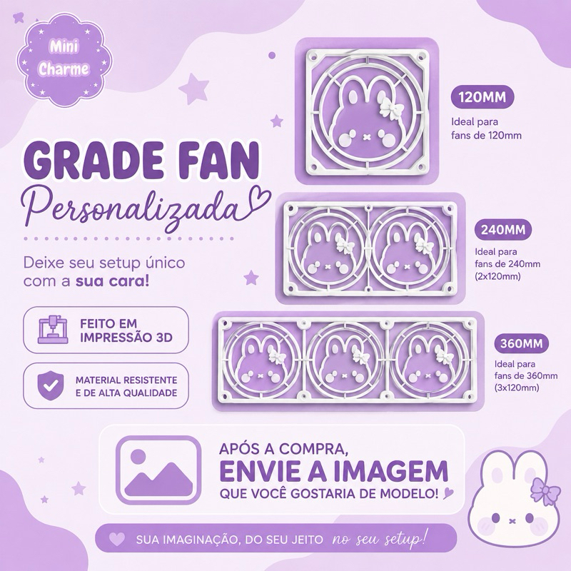 Caa para Ventoinha Personalizada 120/240/360mm pra Setup Gamer Cute Decoracao Fan Gridp
