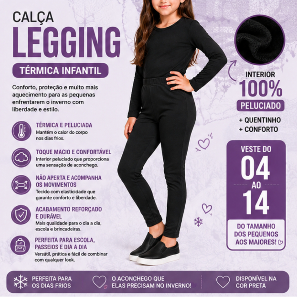Kit 2 Calças Peluciadas Térmicas Escolar Infantil e Juvenil Menino Menina Unissex