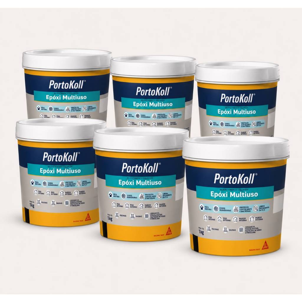 Kit com 6 Rejunte Epóxi Azul Celeste Portokoll