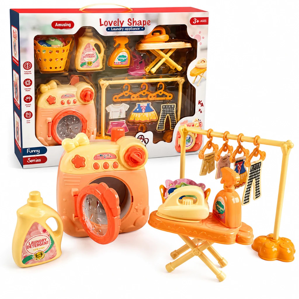 Kit Lavanderia Infantil com Máquina de Lavar e Acessórios – Brinquedo Educativo a Pilha