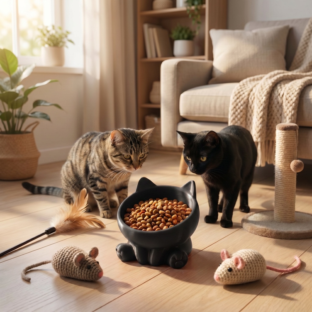Comedouro Alto para Gatos com Suporte Ergonomico e Pote Incluso