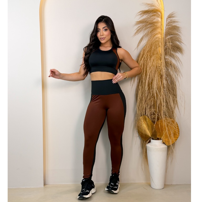 Conjunto Academia Feminino Suplex Legging Cós Alto + Top Zero Transparência