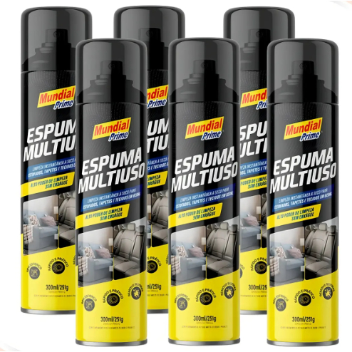 Espuma Multiuso Mágica Limpa Estofados Kit 6 Unidades Mundial Prime 300 Ml Limpeza à Seco Lavanda