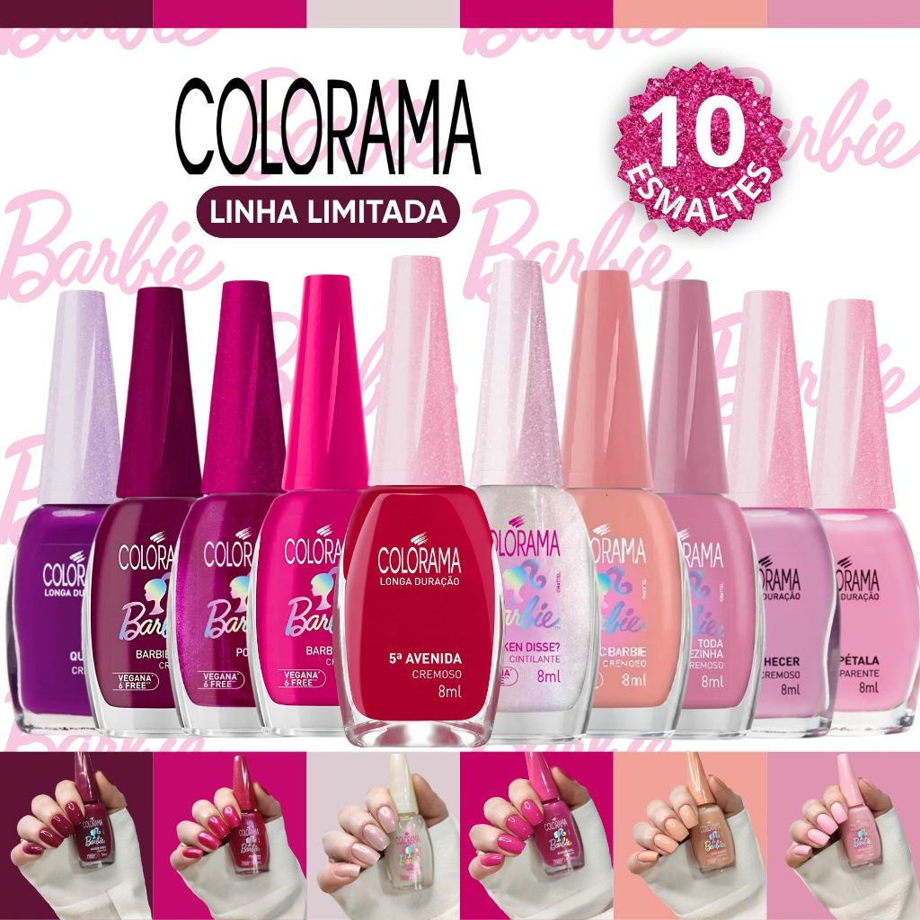 Kit 10 Esmaltes Colorama Tons Rosa Nova Coleção Barbie Lançamento Esmalte Atacado