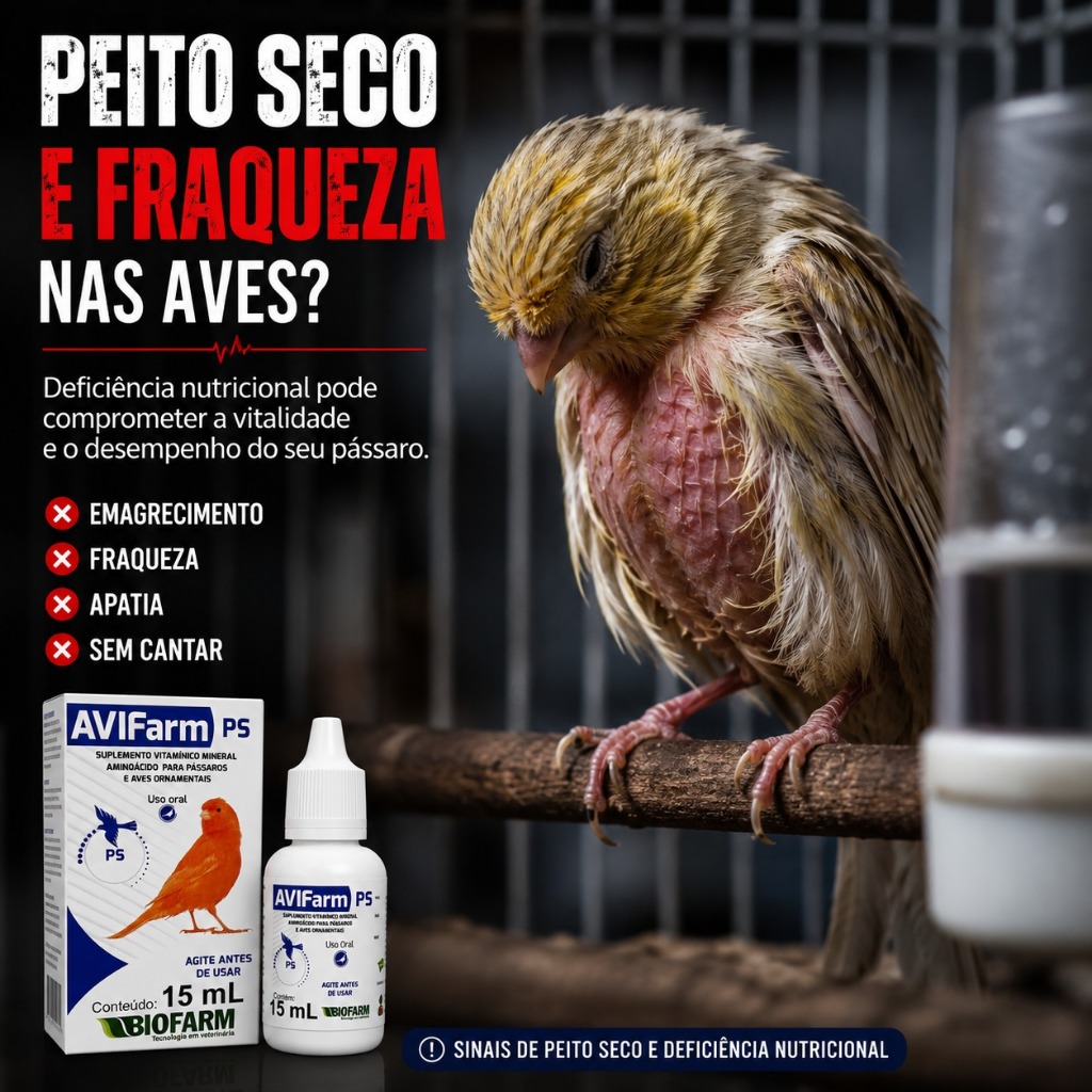 AVIFarm PS Vitamina Peito Seco Para Canários Curió Coleiro Trinca Ferro Aves Ornamentais 15mL