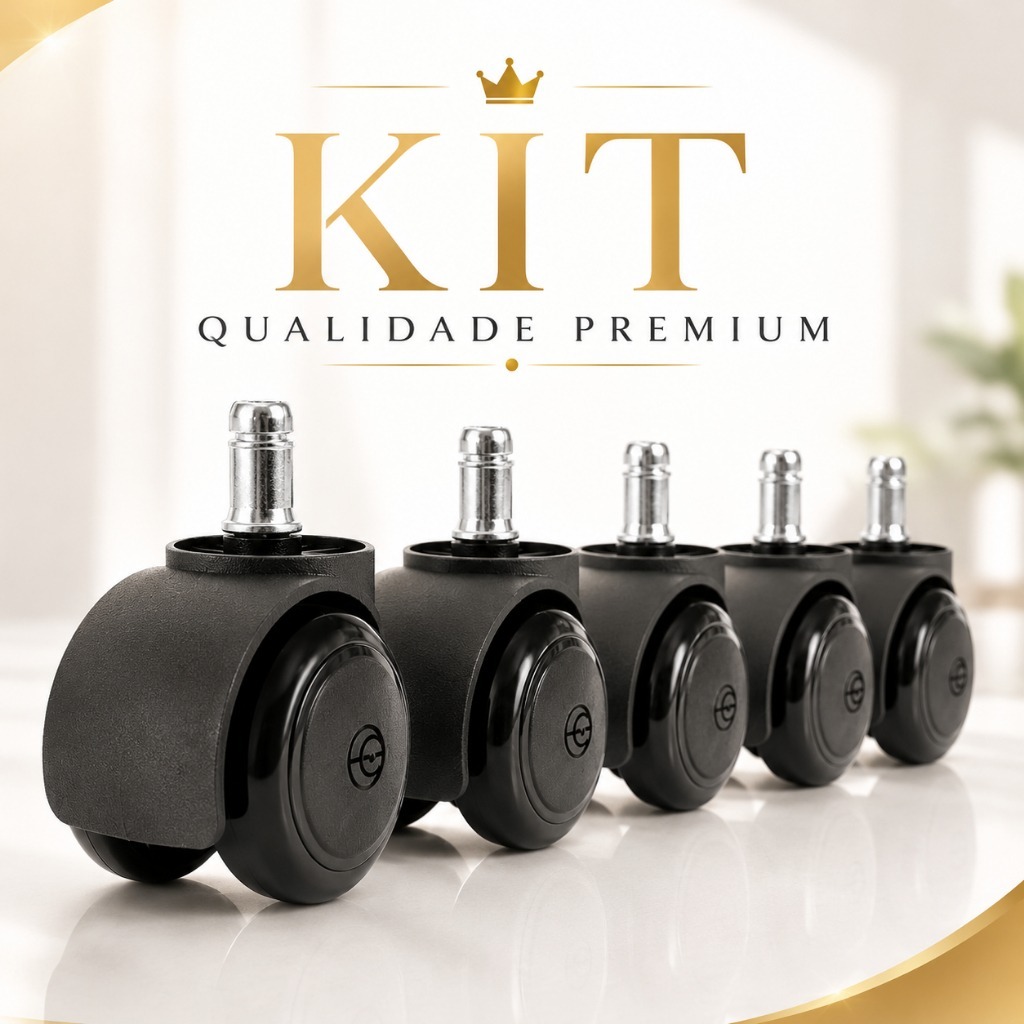 Kit 5 Rodízios Rodinhas Premium Para Cadeira de Escritório Gamer  Anti-risco Anti-ruido  Pino 11mm 150kg