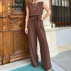 Lovito Macacão Longo Feminino Elegante Tecido Duna Soltinho JRNS31EX016