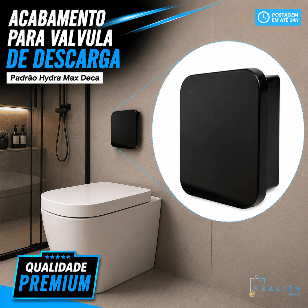 Acabamento Para Valvula De Descarga Quadrado Padrão Hydra Max Deca Preto Abs Luxo
