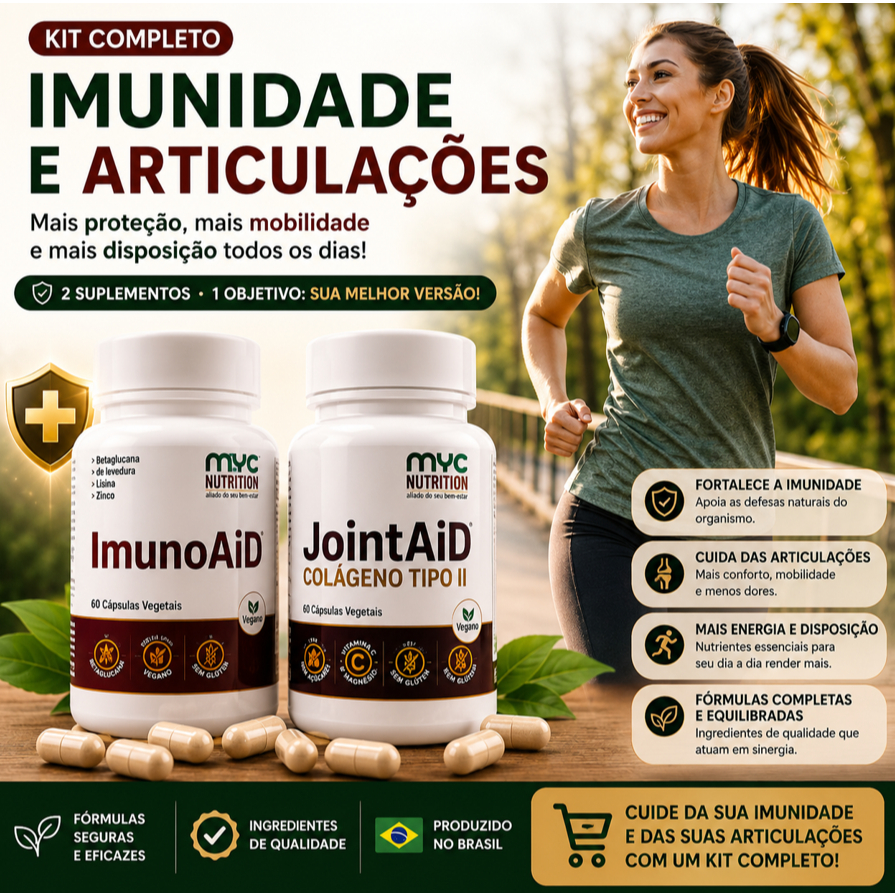 Kit Imunidade e Articulações | Colágeno Tipo II + Betaglucana + Zinco + Lisina | 120 Cápsulas