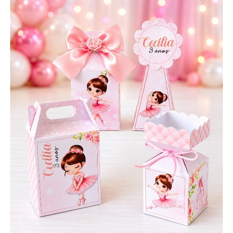 Kit festa PEGUE e MONTE Bailarina Rosa/lembrancinhas de aniversário Bailarina/caixas personalizadas Bailarina