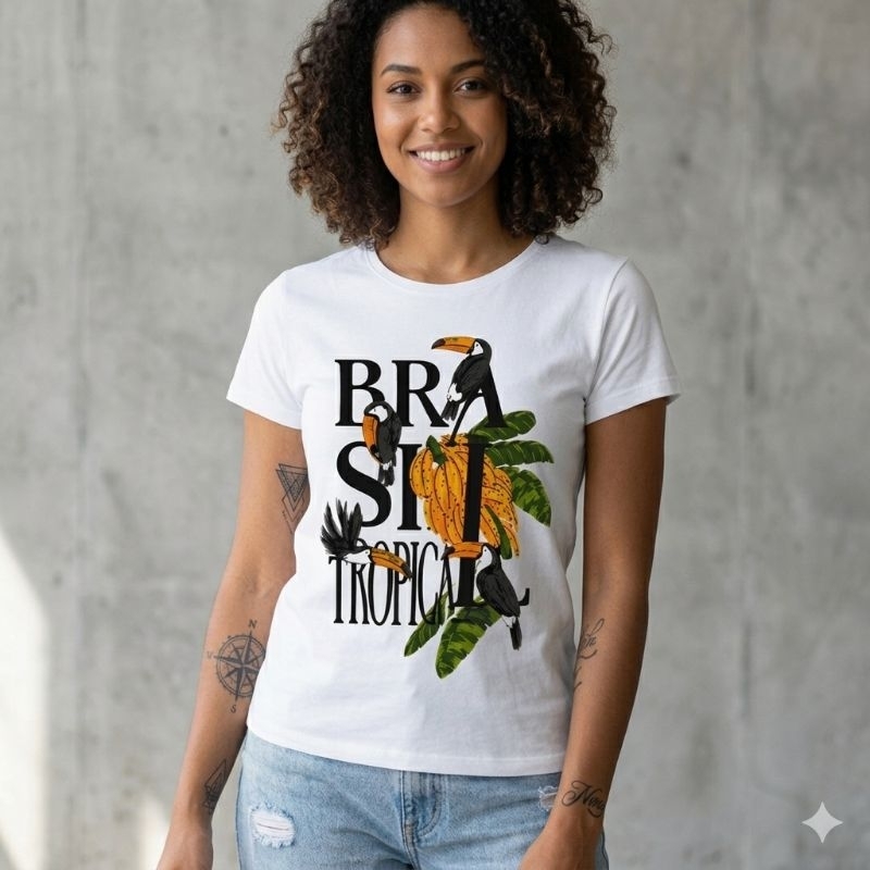 Blusinha Blusa T-Shirt Feminina Malha em Algodão Baby Look Casual Moda Verão Básica Gola Redonda Manga Curta