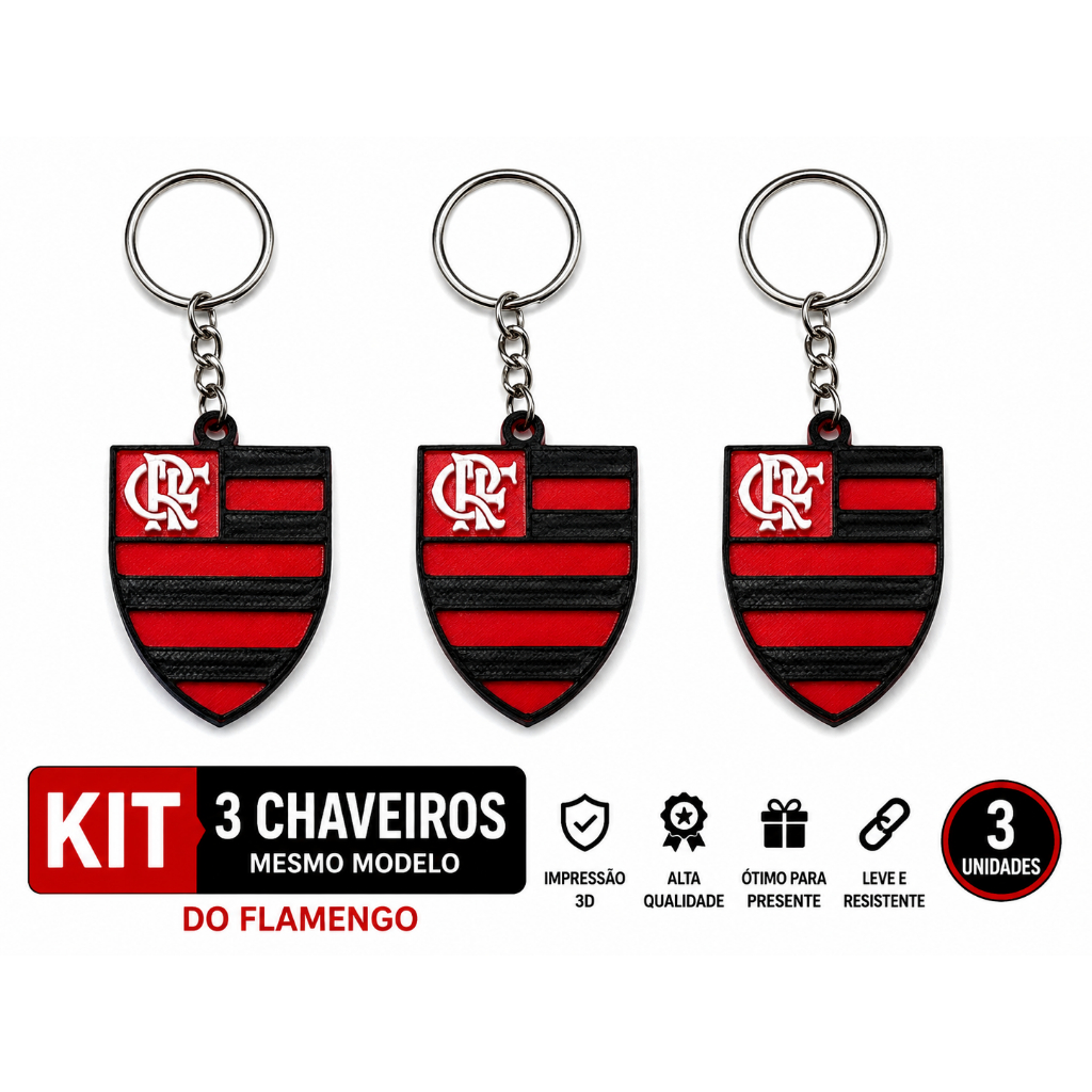 Kit 3 Chaveiros Escudo Rubro Negro 5cm Impressão 3D Presente para Torcedores