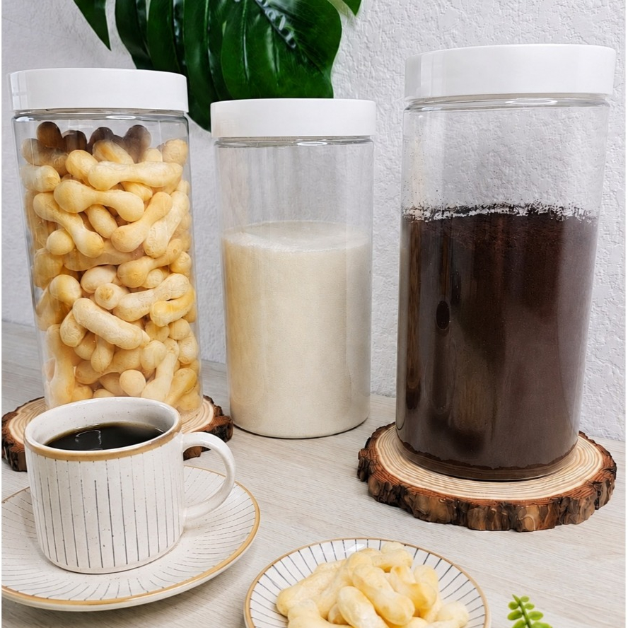 Kit 3 Potes 2000ml Reto Transparente Básicos Minimalista Tampa Branca de Rosca Cozinha Mantimento