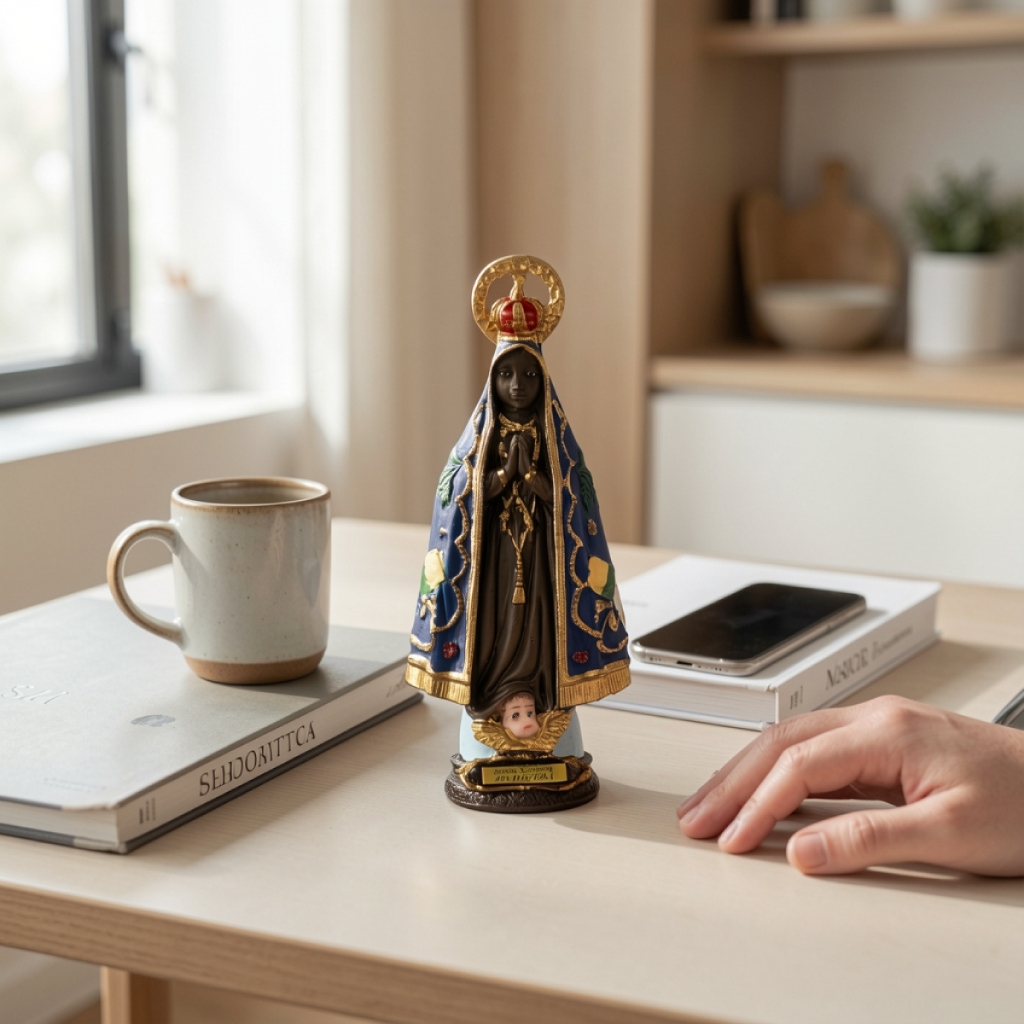 Imagem Nossa Senhora Aparecida 15cm Colorida Em Resina Decoração Religiosa Católica Altar Capela Presente