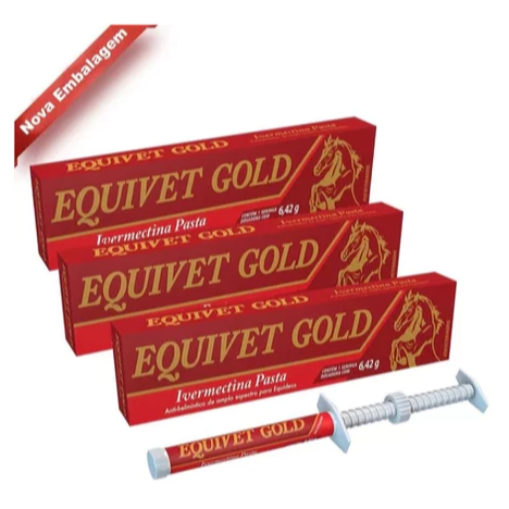 KIT C/3 UND Equivet Ivomec Gold 6,42 - Ivermectina Vermífugo Cavalos