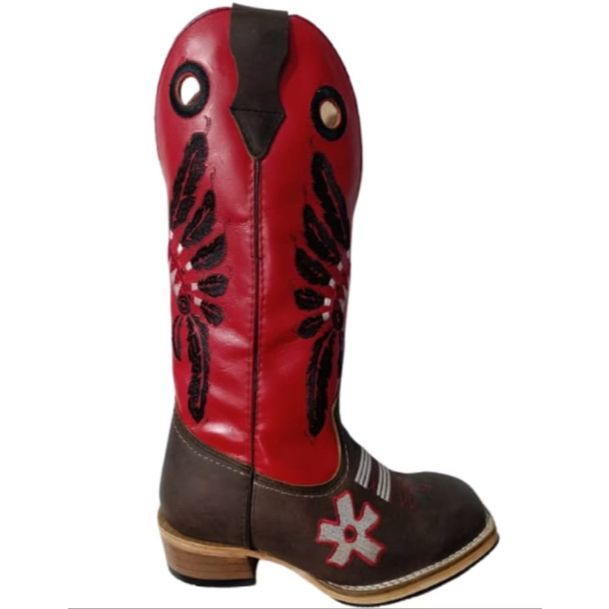 Bota Texana Masculina Cano Vermelho Cocar Índio