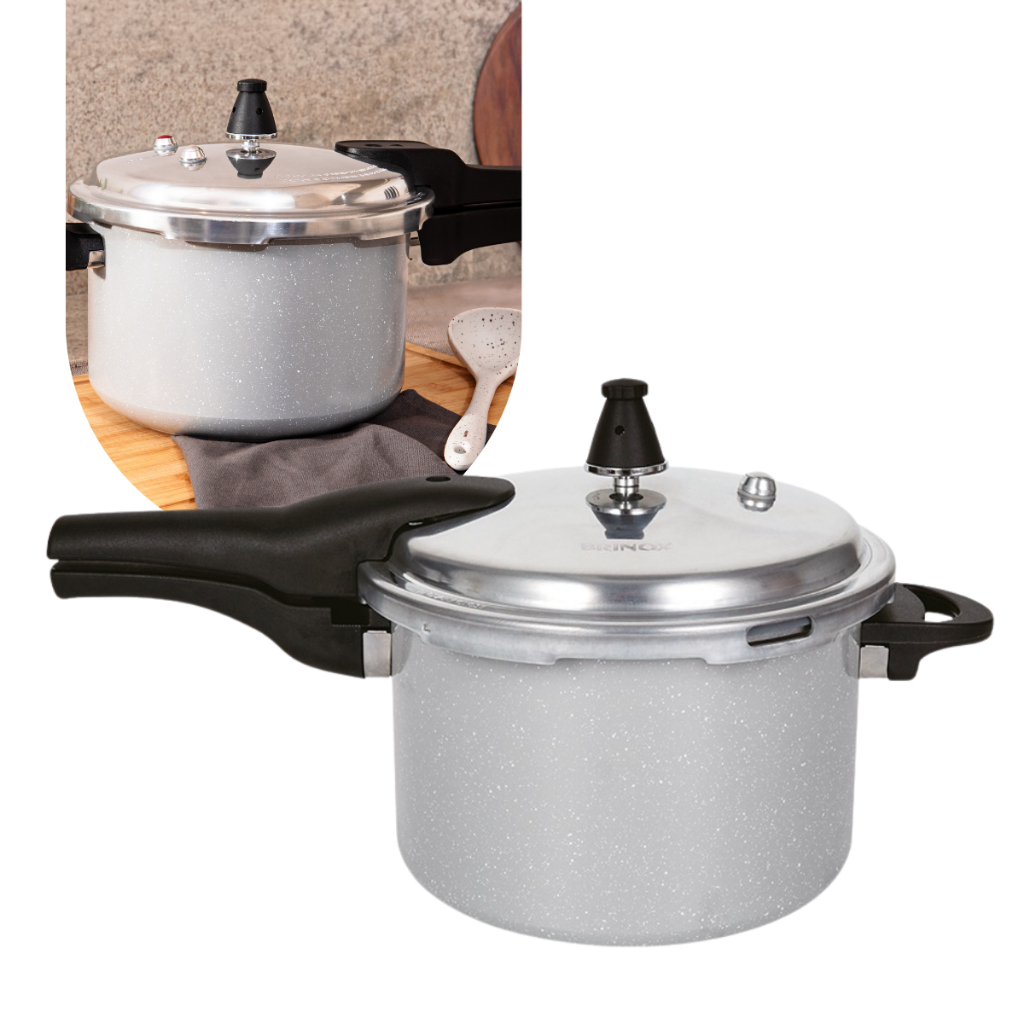 Panela de Pressão Brinox 4,2L ou 5,4L Indução Fechamento Externo Antiaderente Cor Gris