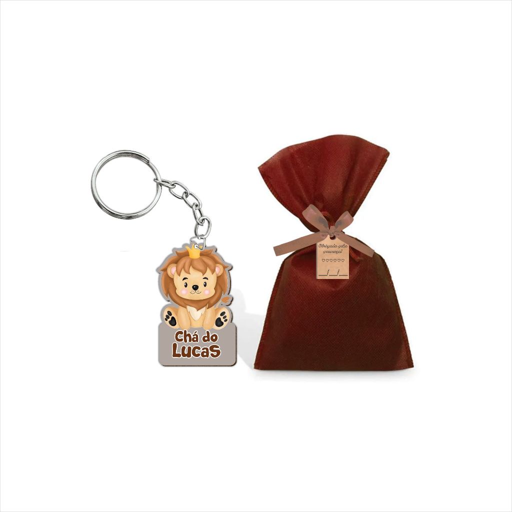 Chaveiro Lembrança Leãozinho de Coroa personalizado em MDF com saquinho e TAG