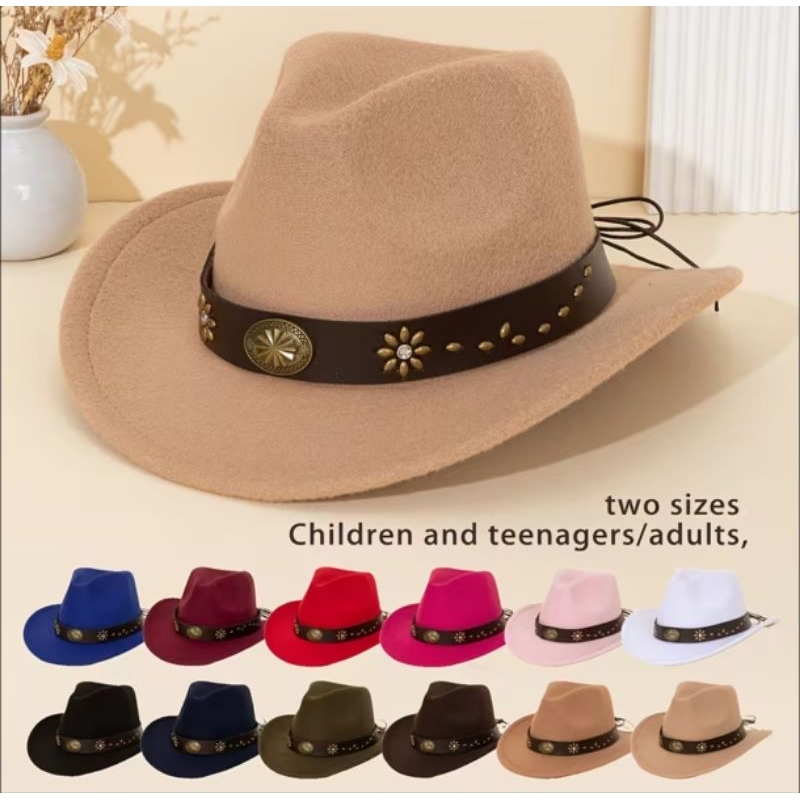 Chapéu country Ocidental com faixa touro chapéu de feltro Chapéu de cowboy de aba larga Acessórios De Cabeça Feltro Esti