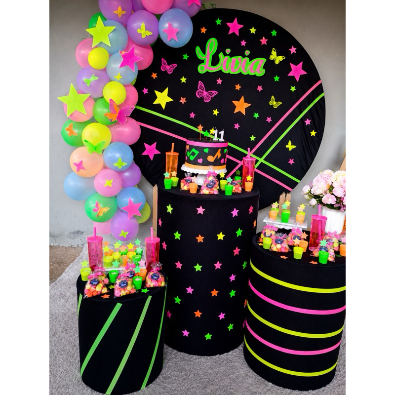 200 Estrelas Neon Papel 3cm Decoração Festa Neon Glow Aniversário Balada 15 Anos Brilham Luz Negra UV