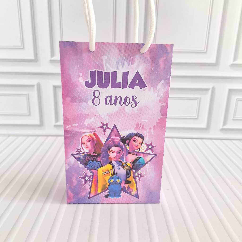 Sacolinha GUERREIRAS DO K-POP Pegue e Monte - Lembrancinha - personalizada - aniversário - caixinhas