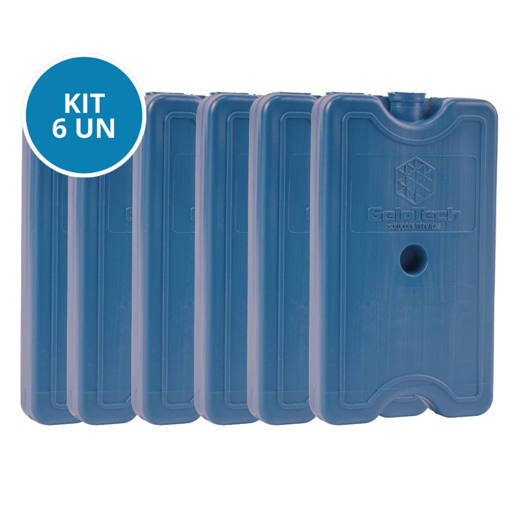 Kit 6 Placa Gelo Gel Artificial Reutilizável Rígido 400ml Gelox Gelotech Azul Transporte Medicamento