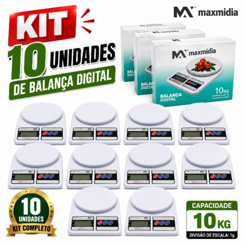 Balança digital de cozinha Kit 10 unidades Balança de cozinha maxmidia 10 kilos