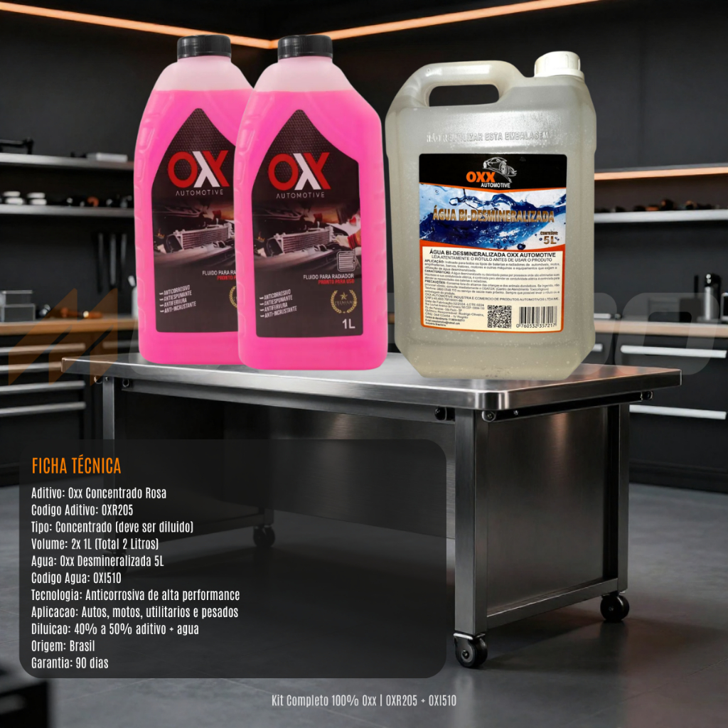 Kit Oxx Água Destilada 5l + Aditivo Radiador Rosa 1l