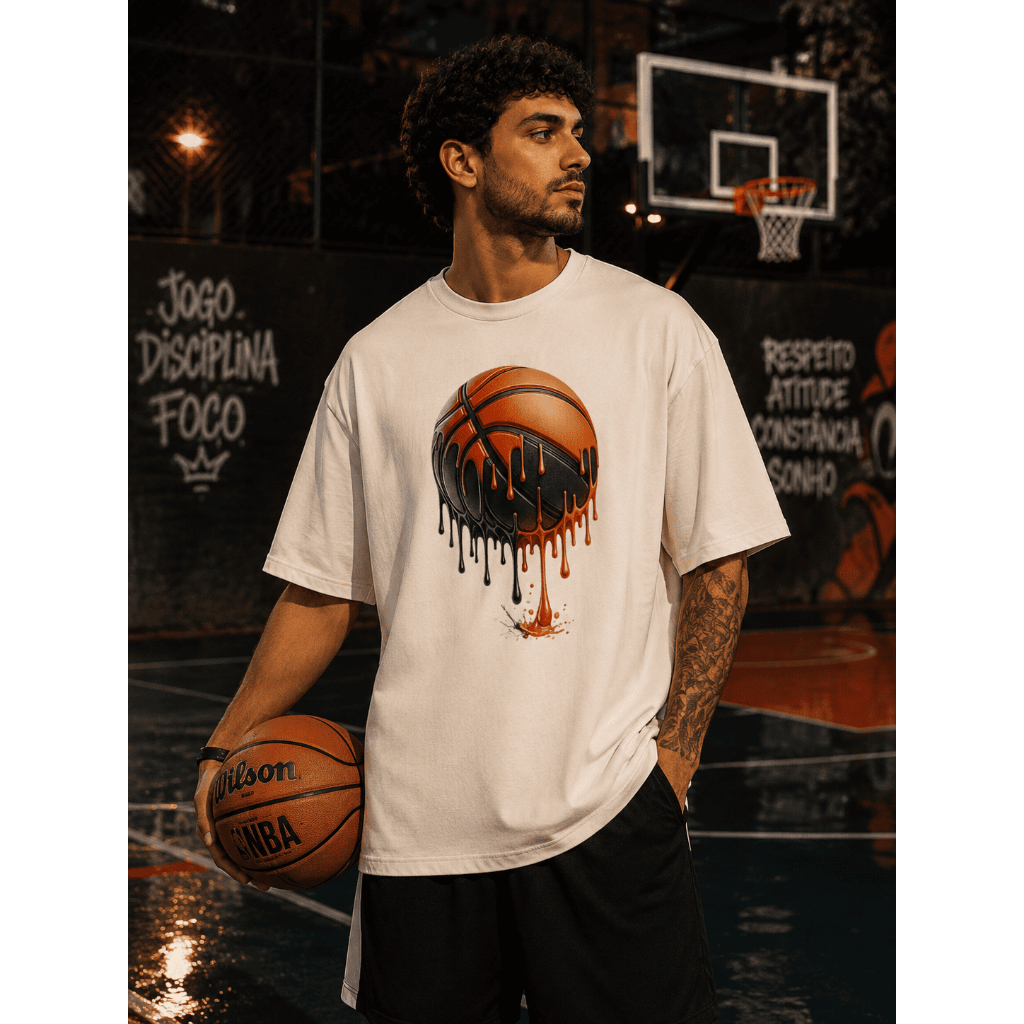 Camiseta Oversized Masculina Suedine Premium Blusa Streetwear Estampada Moda Urbana Bola Basquete
