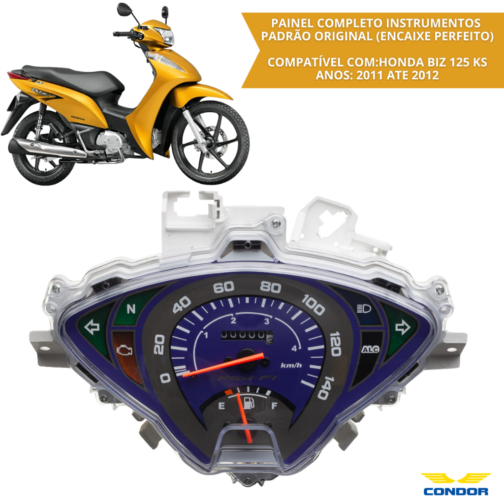 Painel Completo Biz 125 KS 2011 2012 Azul Instrumentos Velocímetro Hodômetro Compatível Honda Biz 125 KS Condor