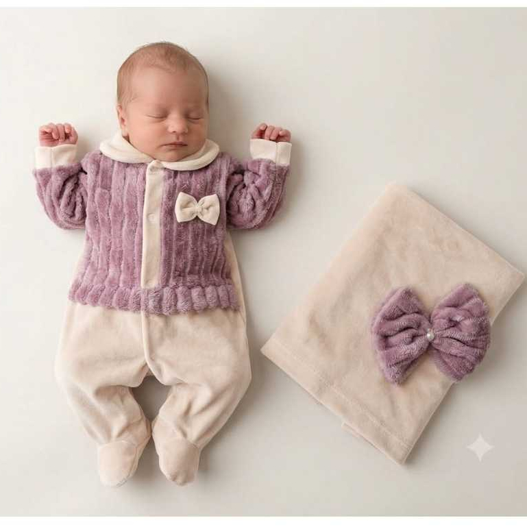 Saida de Maternidade Menina Bebê Quentinha Inverno Sintonia Alice Rosê Plush