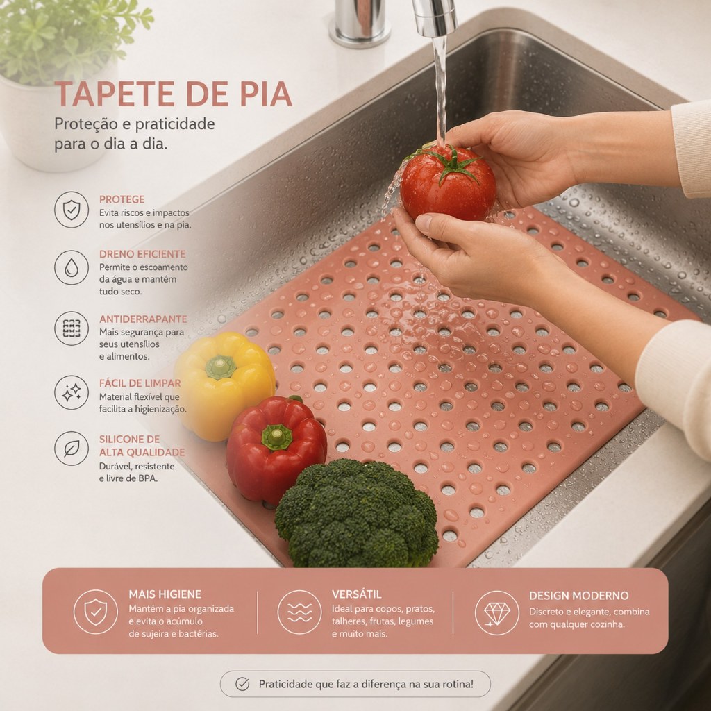 Tapete de Pia Silicone Antiderrapante Escorredor Louça Copos Pratos Protetor premium