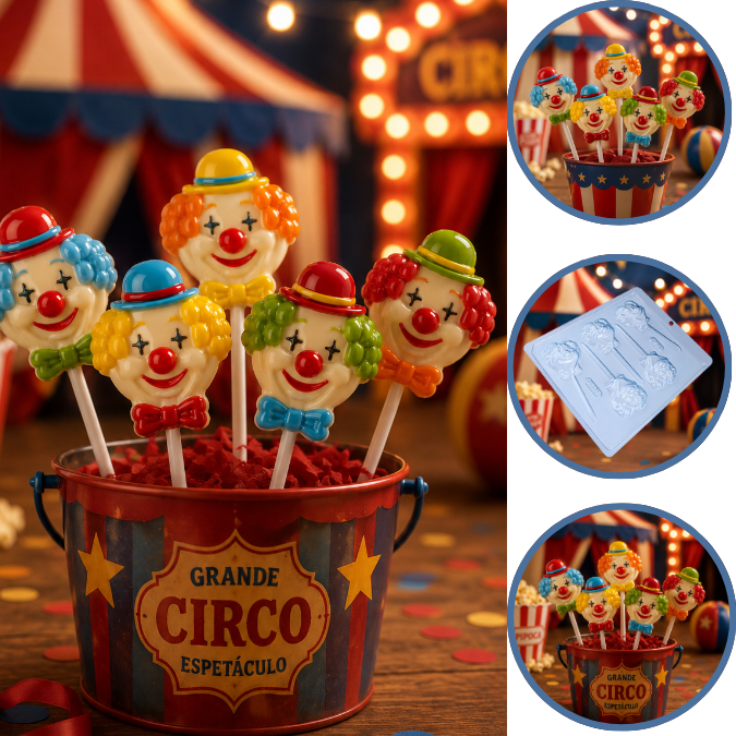 1~10 Forma Simples Pirulito Palhacinho418(D2)em Acetato BWB Para Bombom e Doces de Chocolate e Confeitaria Páscoa(CHOCO)
