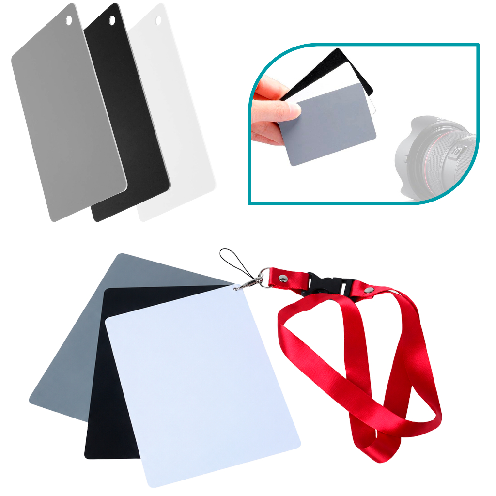Kit Cartão para Balanço Branco Cinza 18% Preto Grey Card Fotografia Vídeo Profissional Estúdio