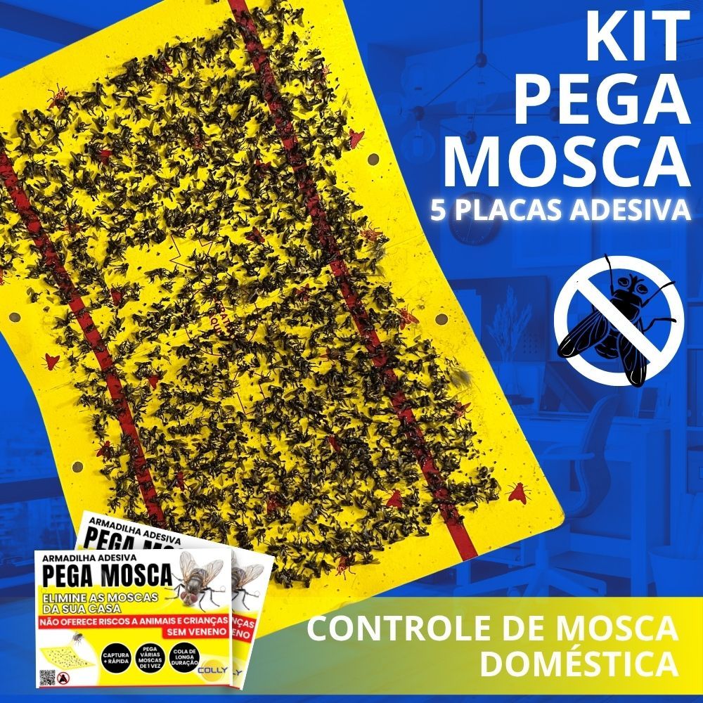 Placa Adesiva Pega Mosca para Ambientes Internos Controle de Moscas Colly - Kit 5un