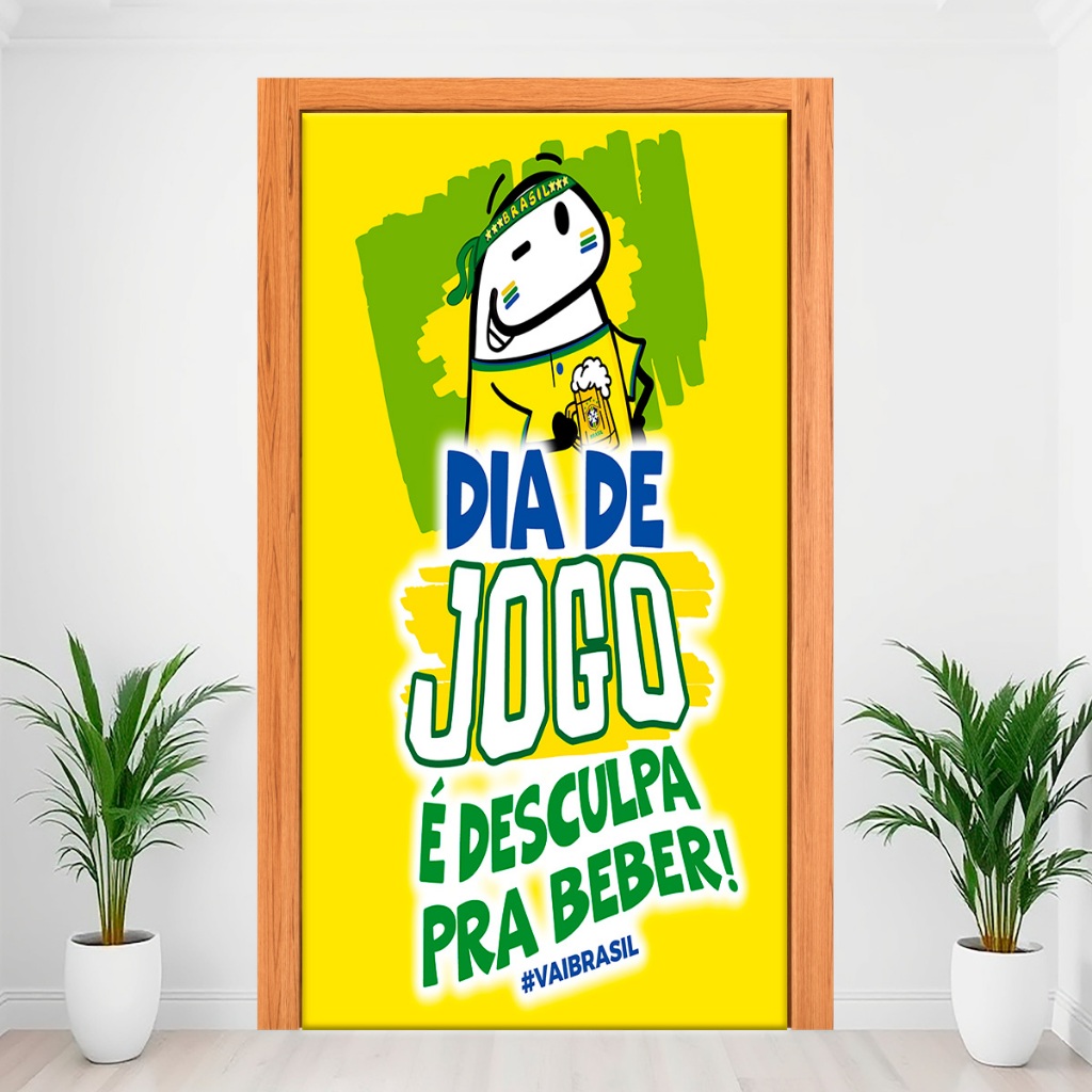 Capa Decorativa De Porta Decoração Com Elástico 2,15m x 0,80Cm Veste Fácil Tema Brasil Copa do Mundo 2026