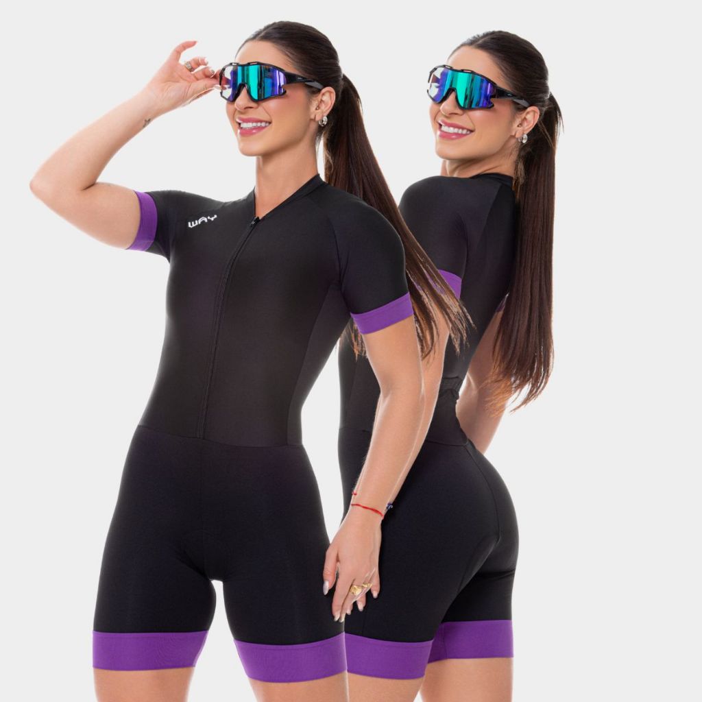Macaquinho Ciclismo Feminino Macacão  Manga Curta Forro Gel Way Fresh Roupa Bike Pedal Mtb