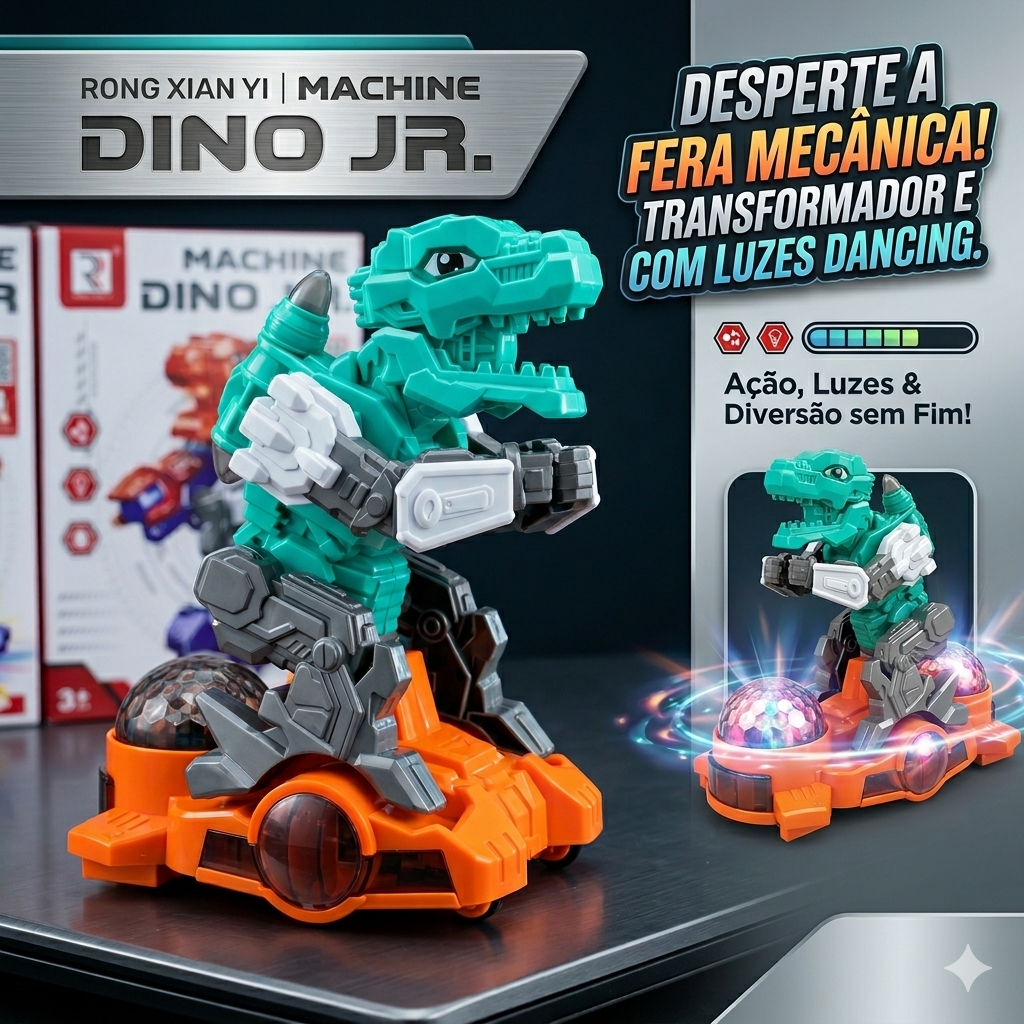 Dinossauro Robô Brinquedo Infantil Transforma Carro Luzes Som Dino Jr. Presente Menino Menina Educativo Interativo