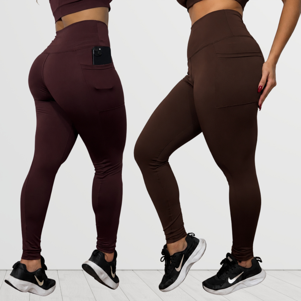 Calça Legging Feminina Fitness Cintura Alta Bolso Lateral Zero Transparência Suplex Premium Cós Duplo