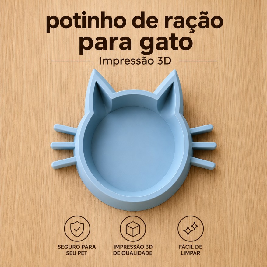 Tigela Pet Gatinho para Ração, Sachê e Petiscos | Impressão 3D
